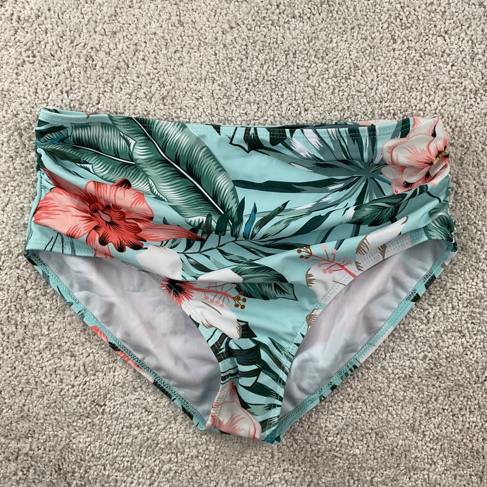 Girls Light Blue Tropical Floral Tankini Ruffle Twist Back Swimsuit Set 15-16Y - Picture 7 of 10